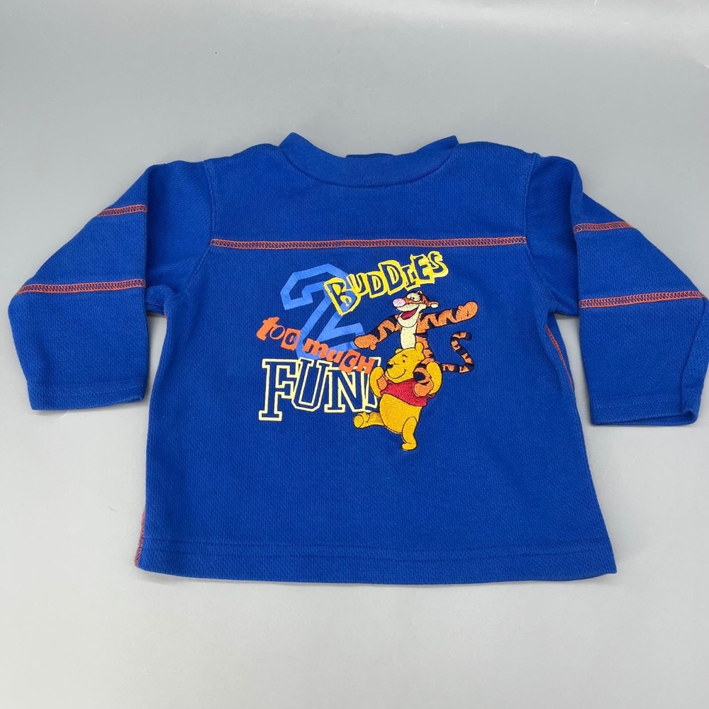 Vtg Disney Baby Winnie the Pooh & Tigger Shirt 12M Blue Long‎ Sleeve Top Buddies